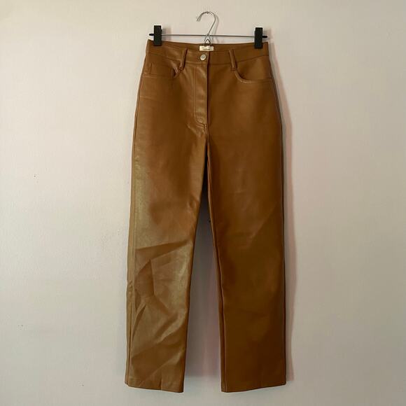 Aritzia Wilfred Women's size 4 Small Vegan Leather Brown Straight Leg Pants - Picture 1 of 11